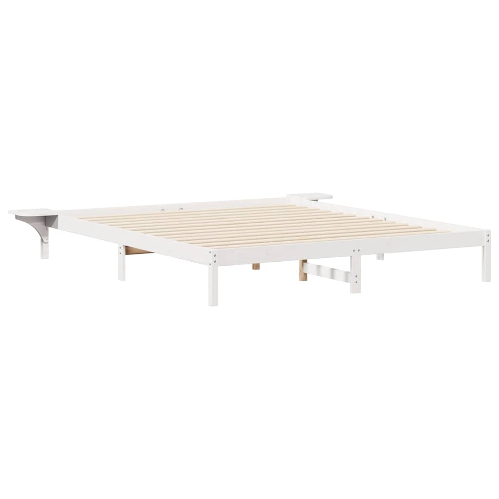 Sengestamme med Sidebord Hvit 180 x 220 cm Massiv furu