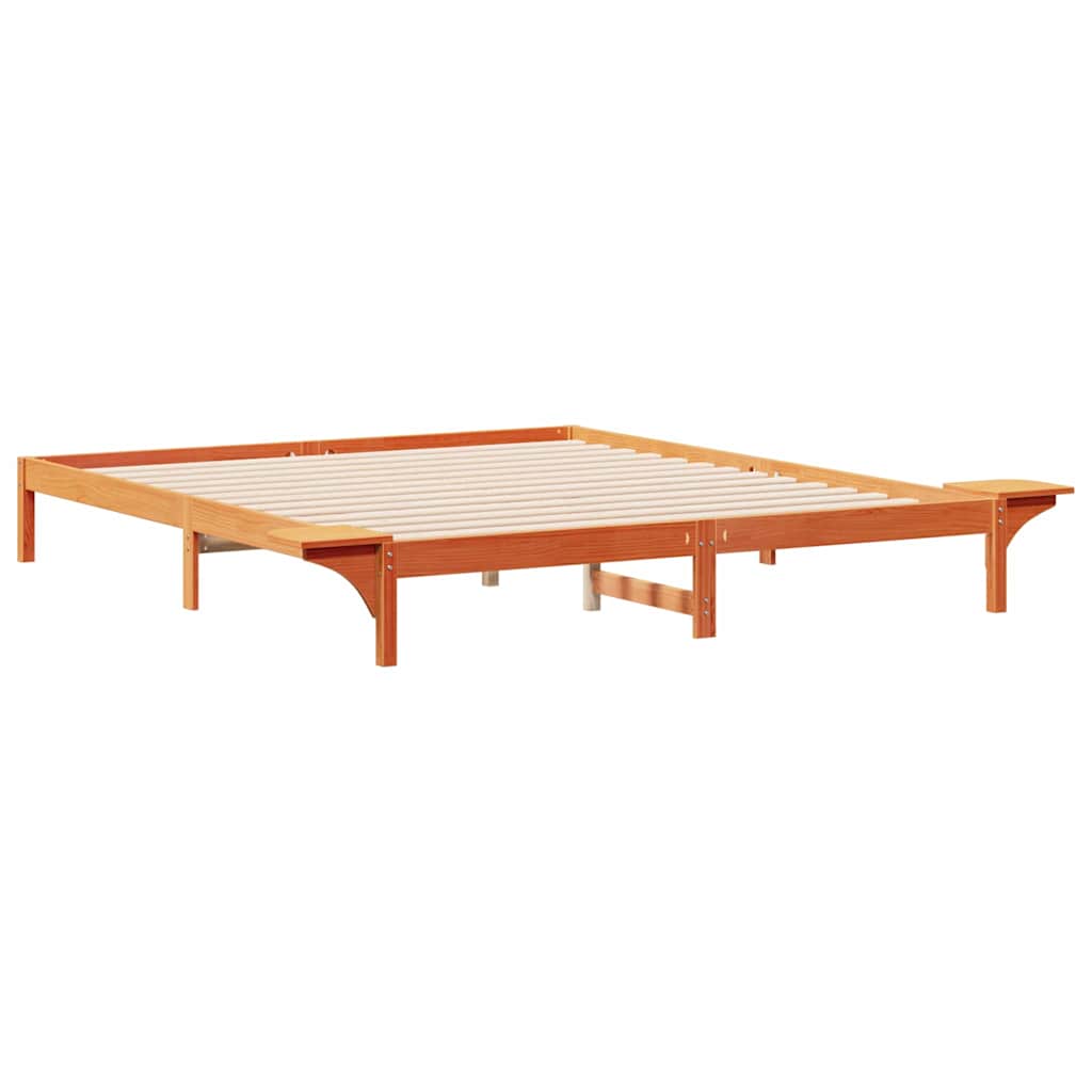 Sengestamme med Sidebord Vokset Brun 180 x 220 cm Massiv furu