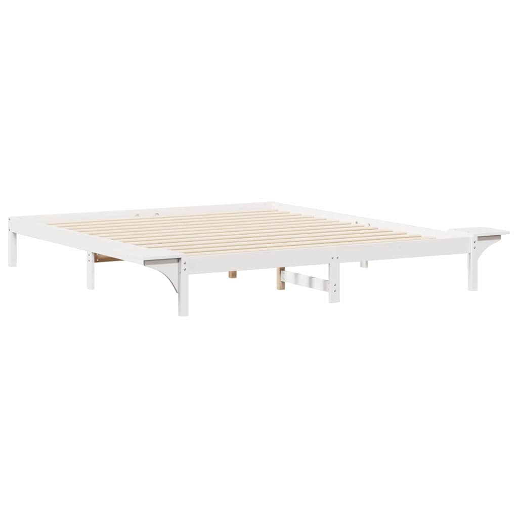Sengestamme med Sidebord Hvit 200 x 220 cm Massiv furu