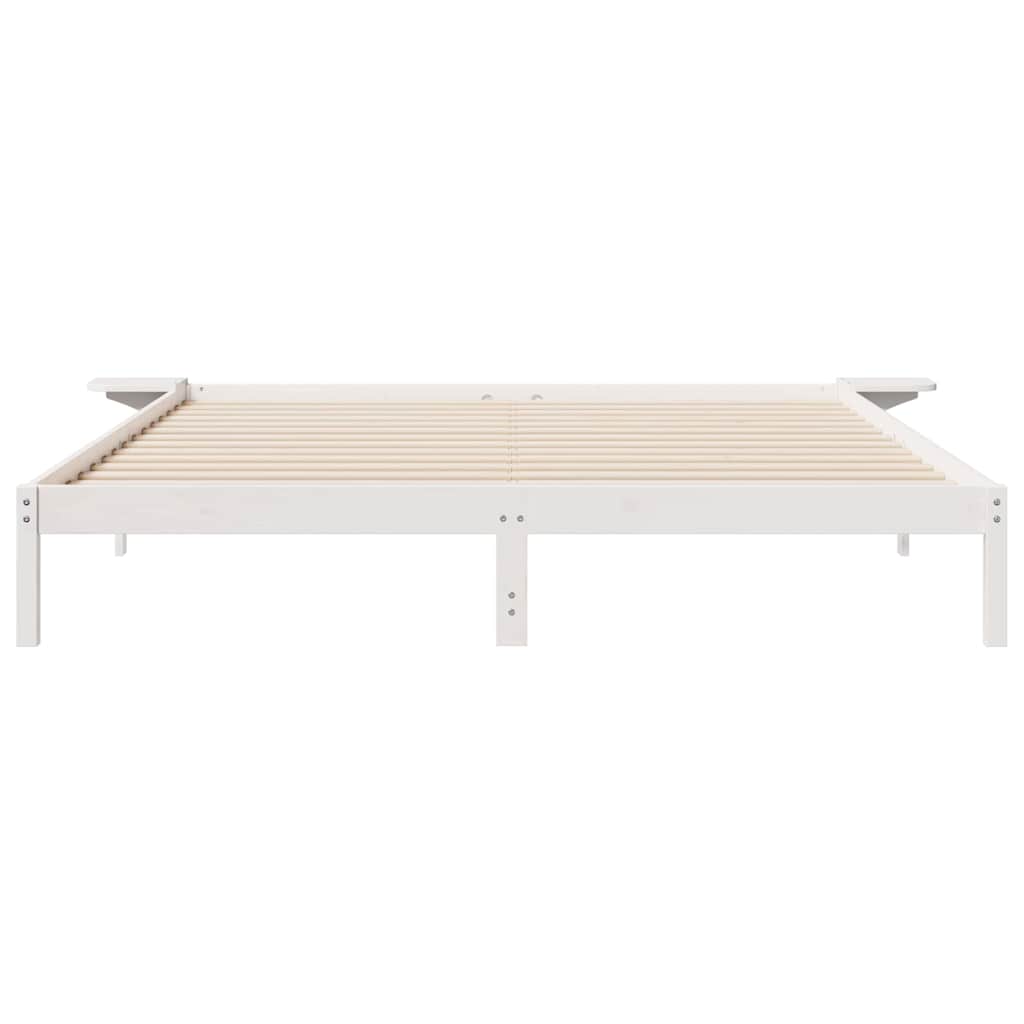 Sengestamme med Sidebord Hvit 200 x 220 cm Massiv furu