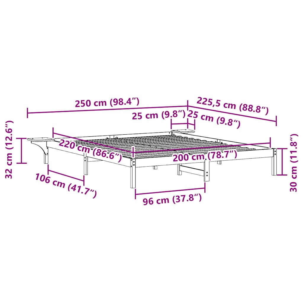 Sengestamme med Sidebord Hvit 200 x 220 cm Massiv furu