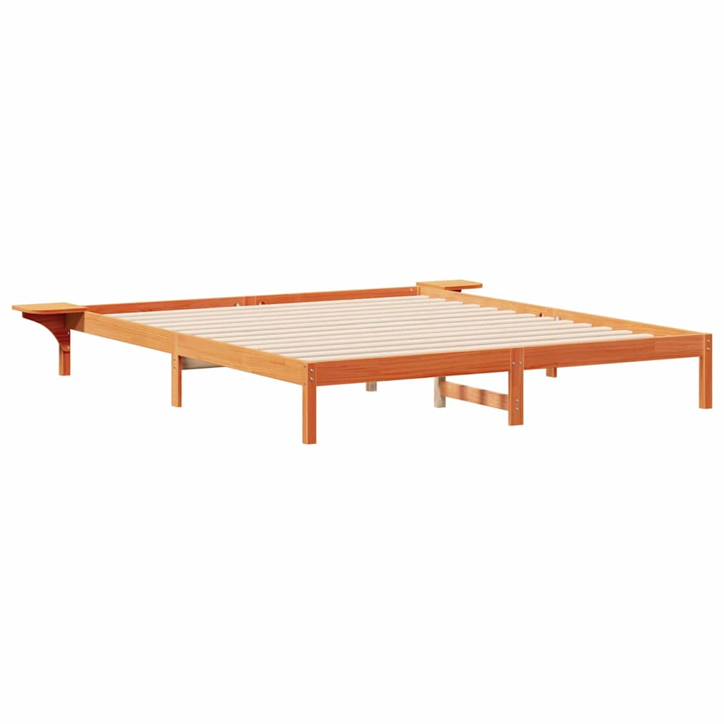 Sengestamme med Sidebord Vokset Brun 200 x 220 cm Massiv furu
