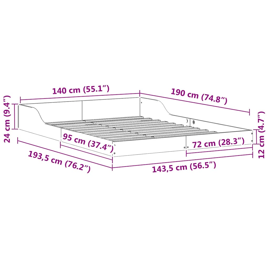 Sengestamme Hvit 140 x 190 cm Massiv furu