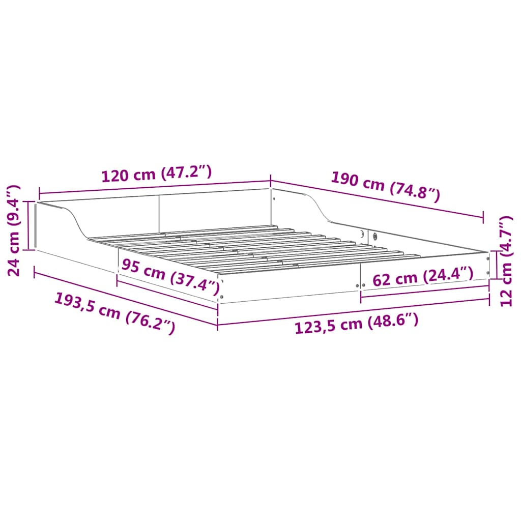 Sengestamme Hvit 120 x 190 cm Heltre furu