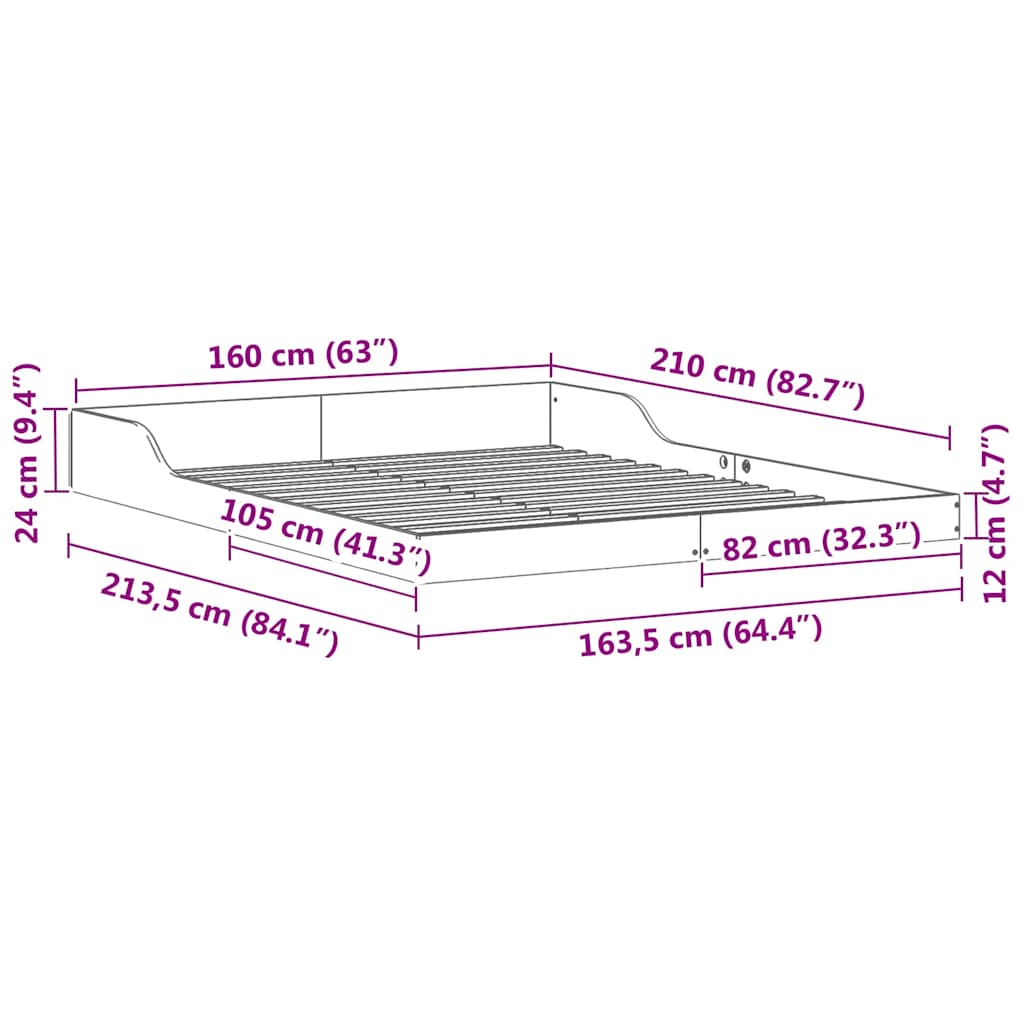 Sengestamme Hvit 160 x 210 cm Massiv furu