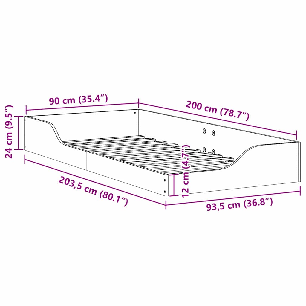 Sengestamme Hvit 90 x 200 cm Massiv furu