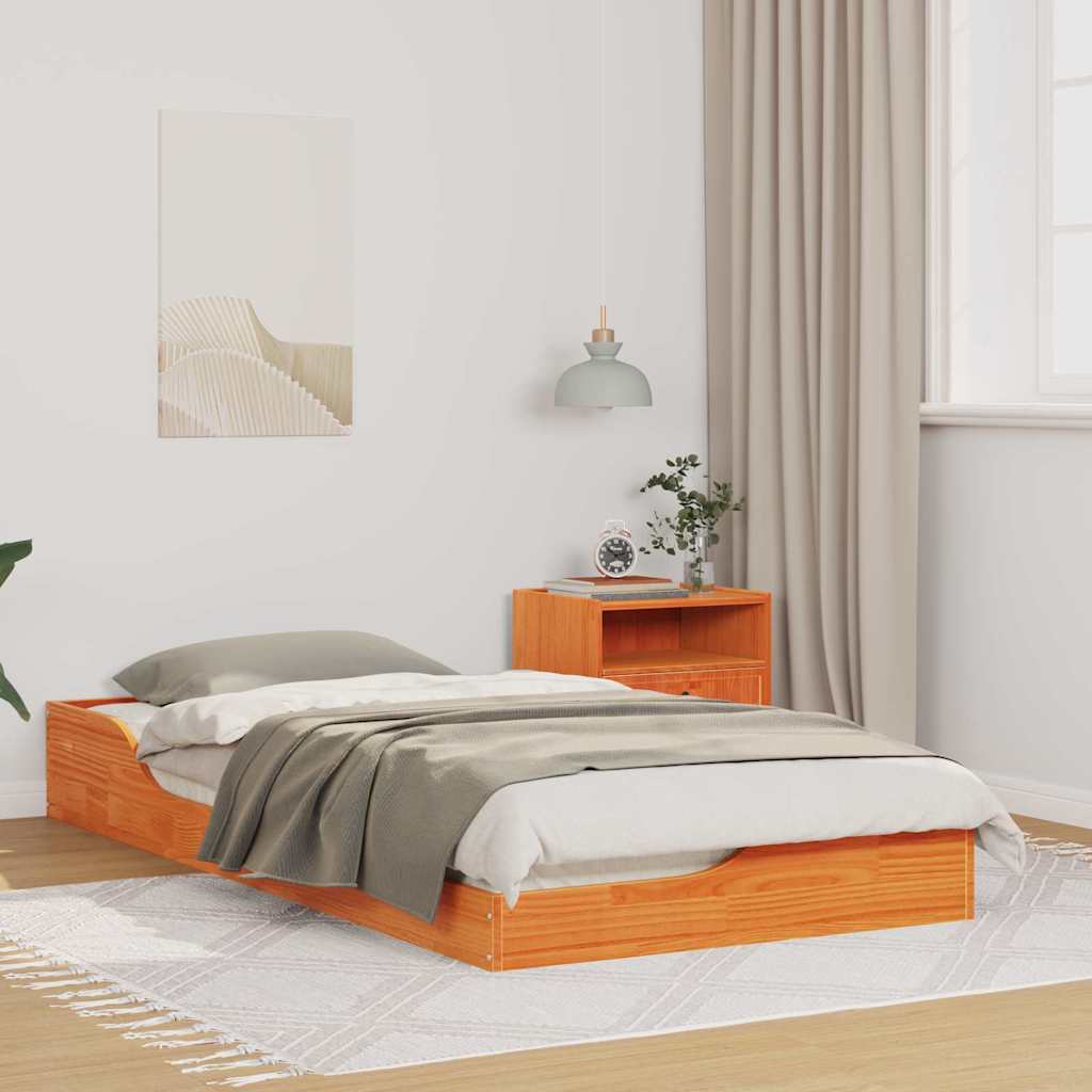 Gulvbedramme Voksbrun 90 x 190 cm Heltre furu