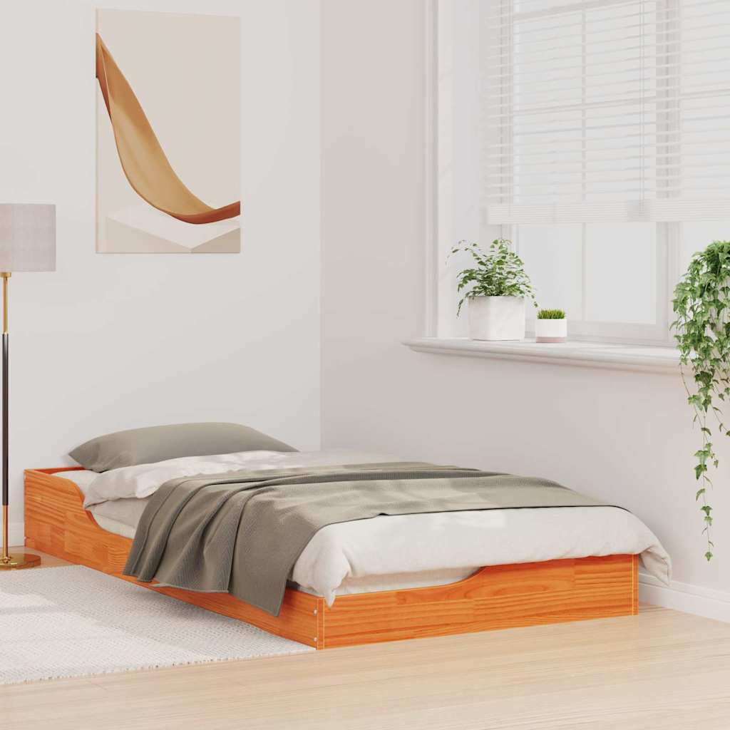 Gulvbedramme Voksbrun 90 x 190 cm Heltre furu