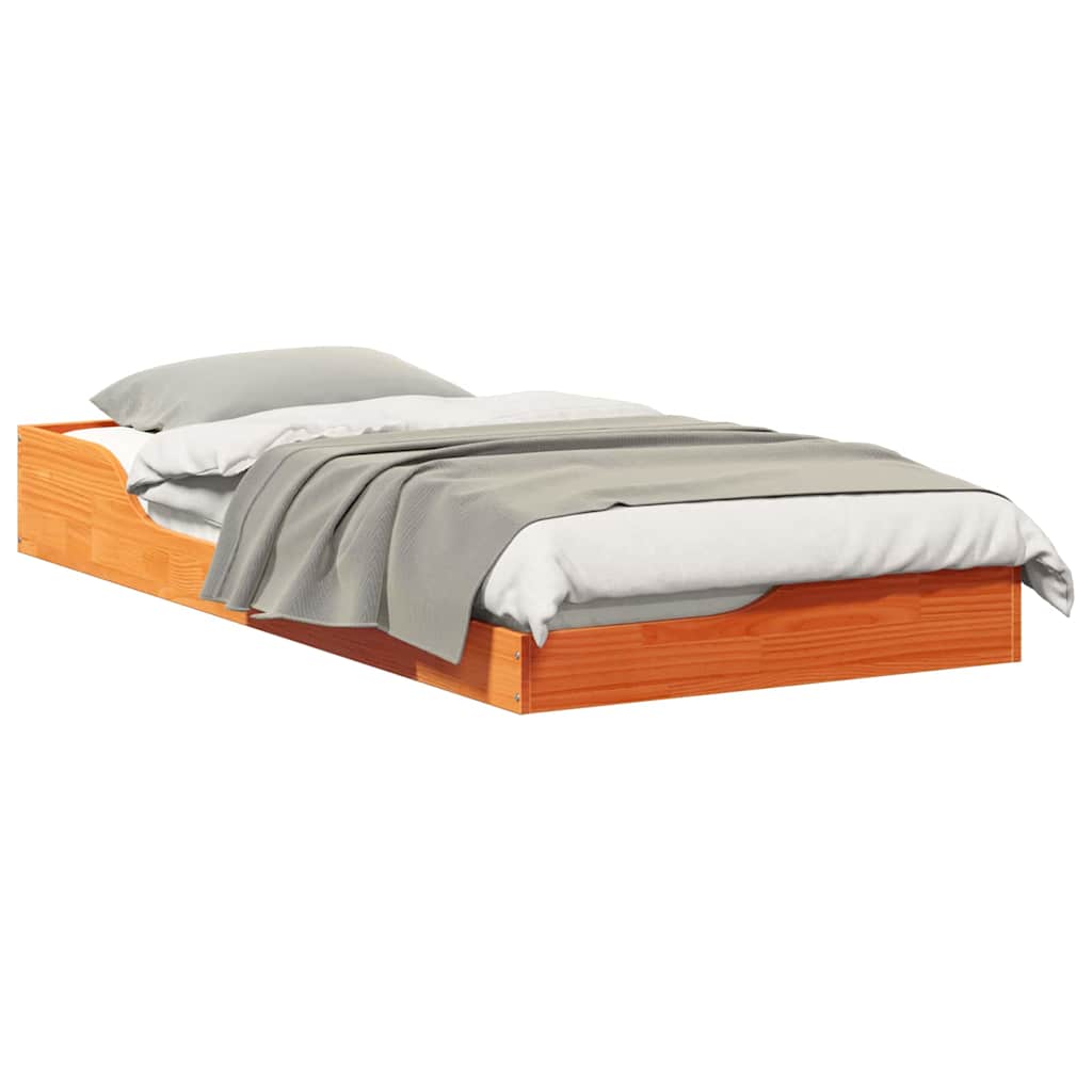 Gulvbedramme Voksbrun 90 x 190 cm Heltre furu