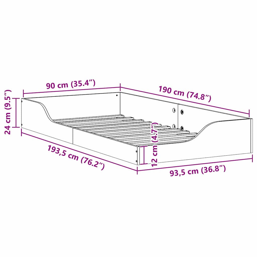Gulvbedramme Voksbrun 90 x 190 cm Heltre furu