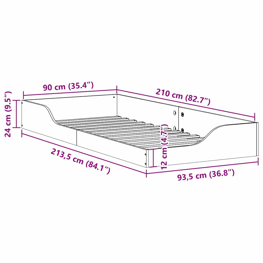 Sengestamme Hvit 90 x 210 cm Massiv furu