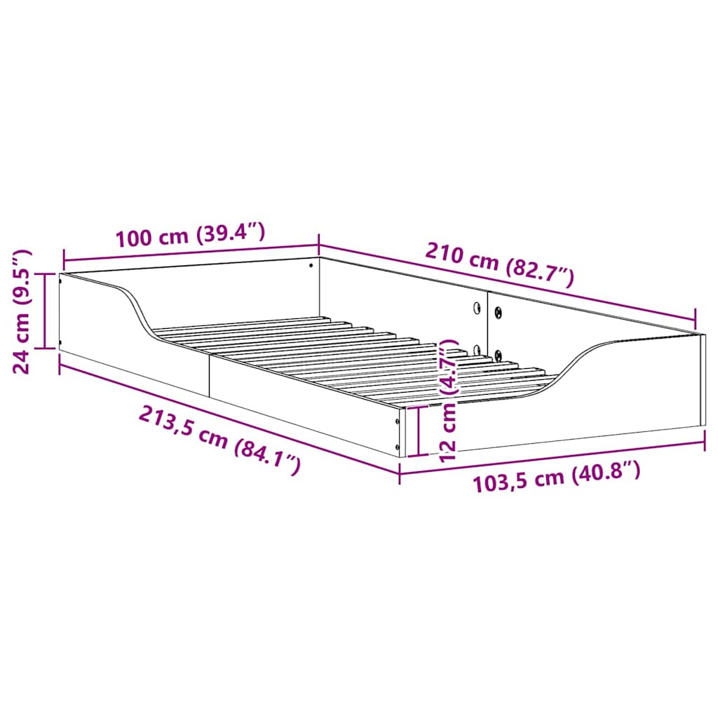 Gulvbedramme Hvit 100 x 210 cm Heltre furu