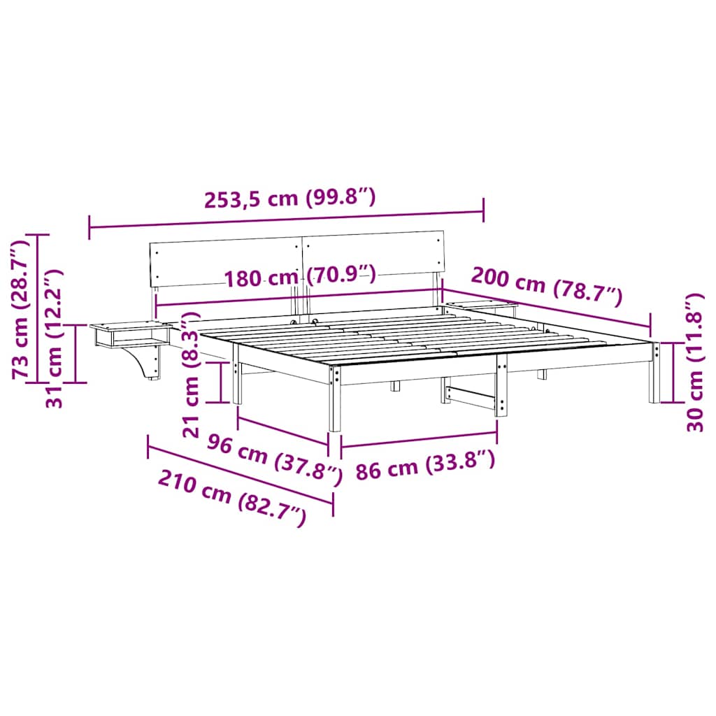 Sengestamme med hodegjerde Brun 180 x 200 cm Massiv furu