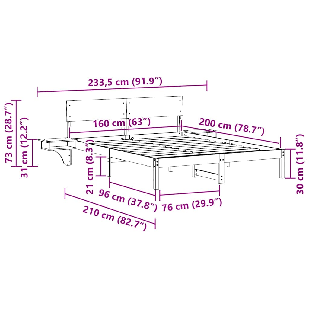 Sengestamme med hodegjerde Brun 160 x 200 cm Massiv furu