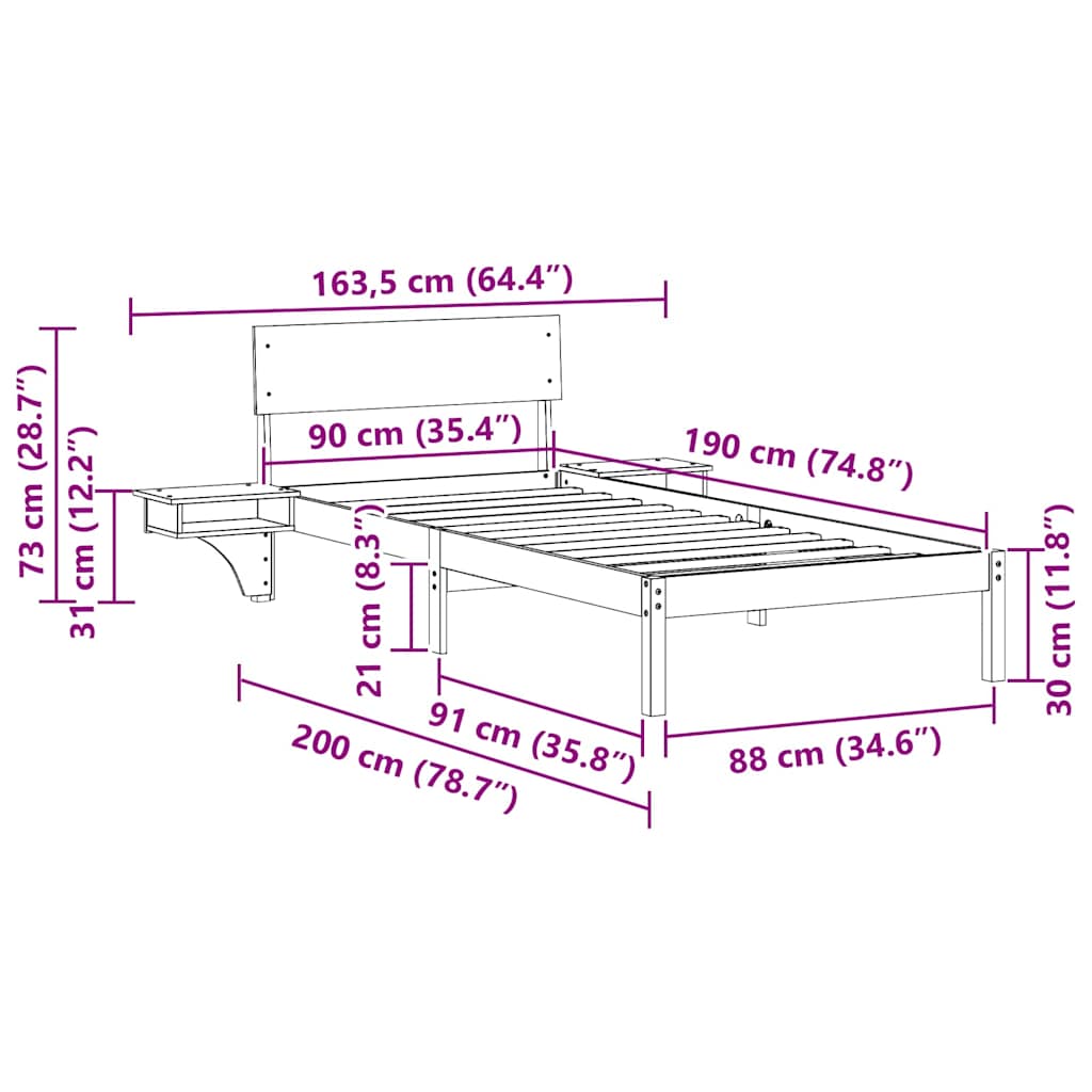 Sengestamme med hodegjerde Vokset Brun 90 x 190 cm Massiv furu