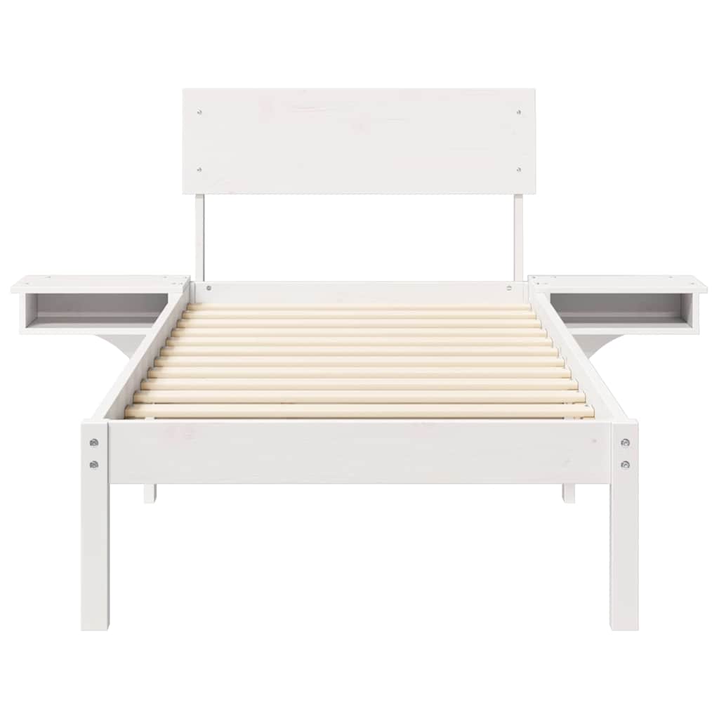 Sengeramme med nattbord med hodegjerde Hvit Heltre furu