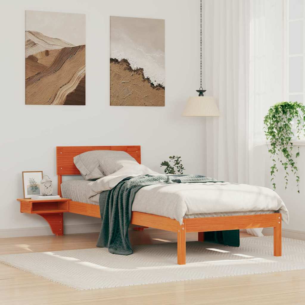 Sengeramme med nattbord med hodegjerde Voksbrun Heltre furu
