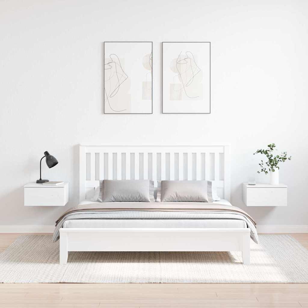 Nattbord med skuff 2 pcs Hvit 37 x 35 x 18,5 cm Heltre furu