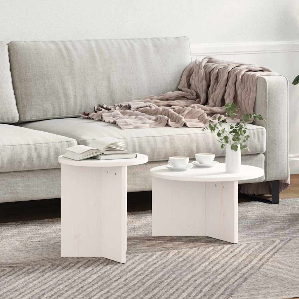 Kaffebord 2 pcs Hvit Massivt furutre