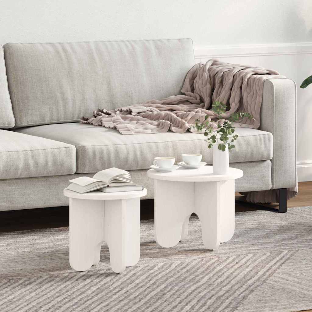 Kaffebord 2 pcs Hvit Massivt furutre
