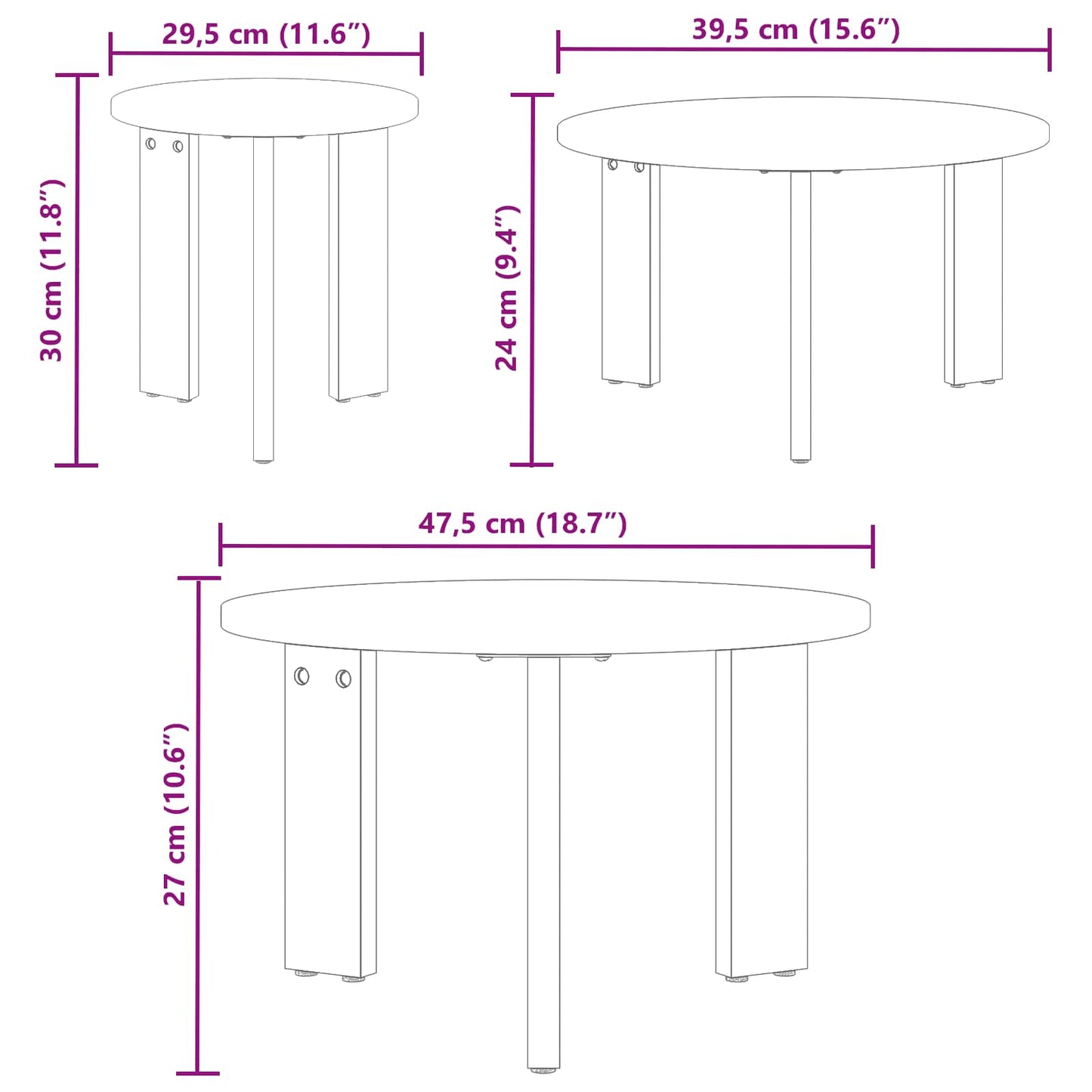 Kaffebord 3 pcs Vokset Brun Heltre furu