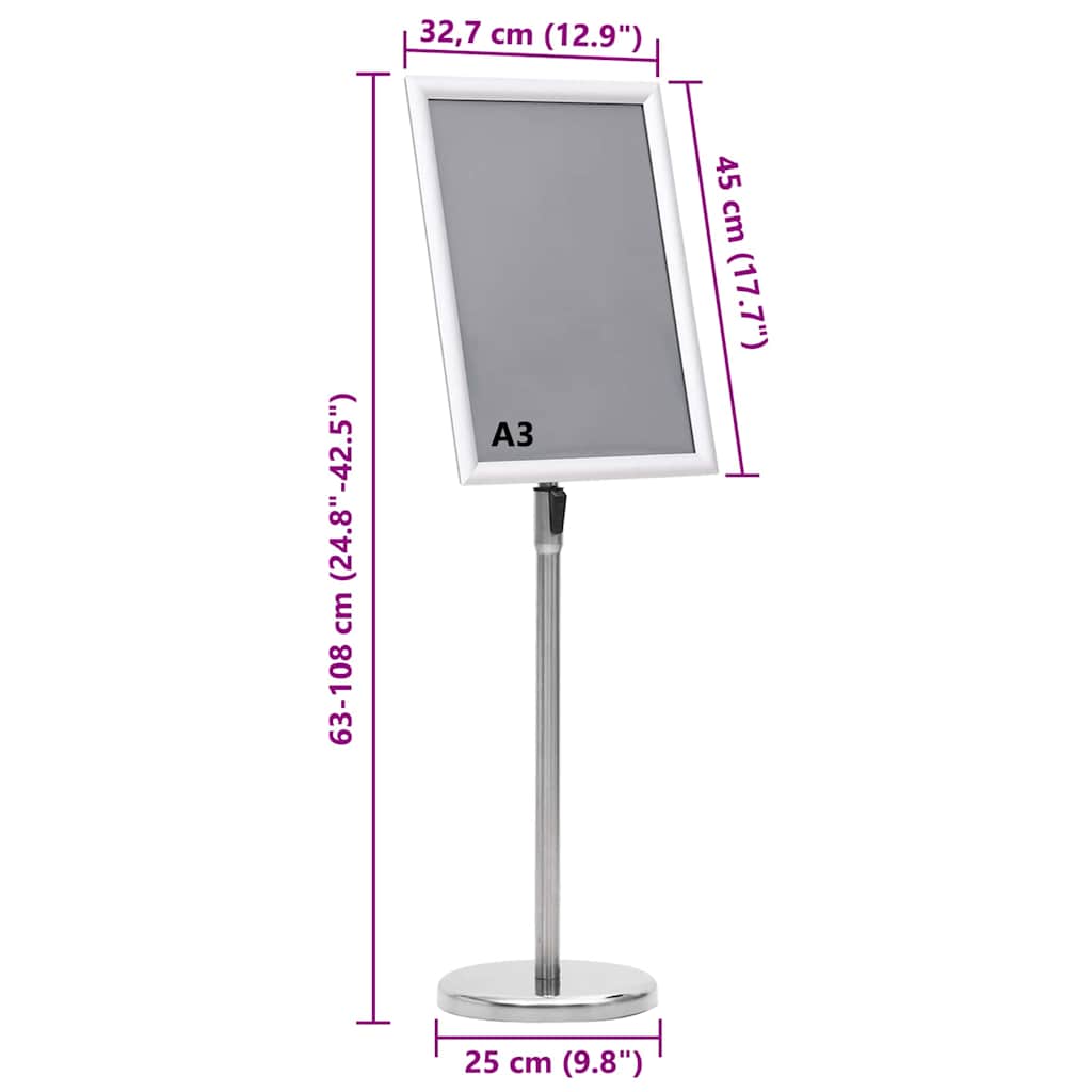 Plakatstativer 2 pcs sølv 45 x 32,7 x 108 cm Aluminium