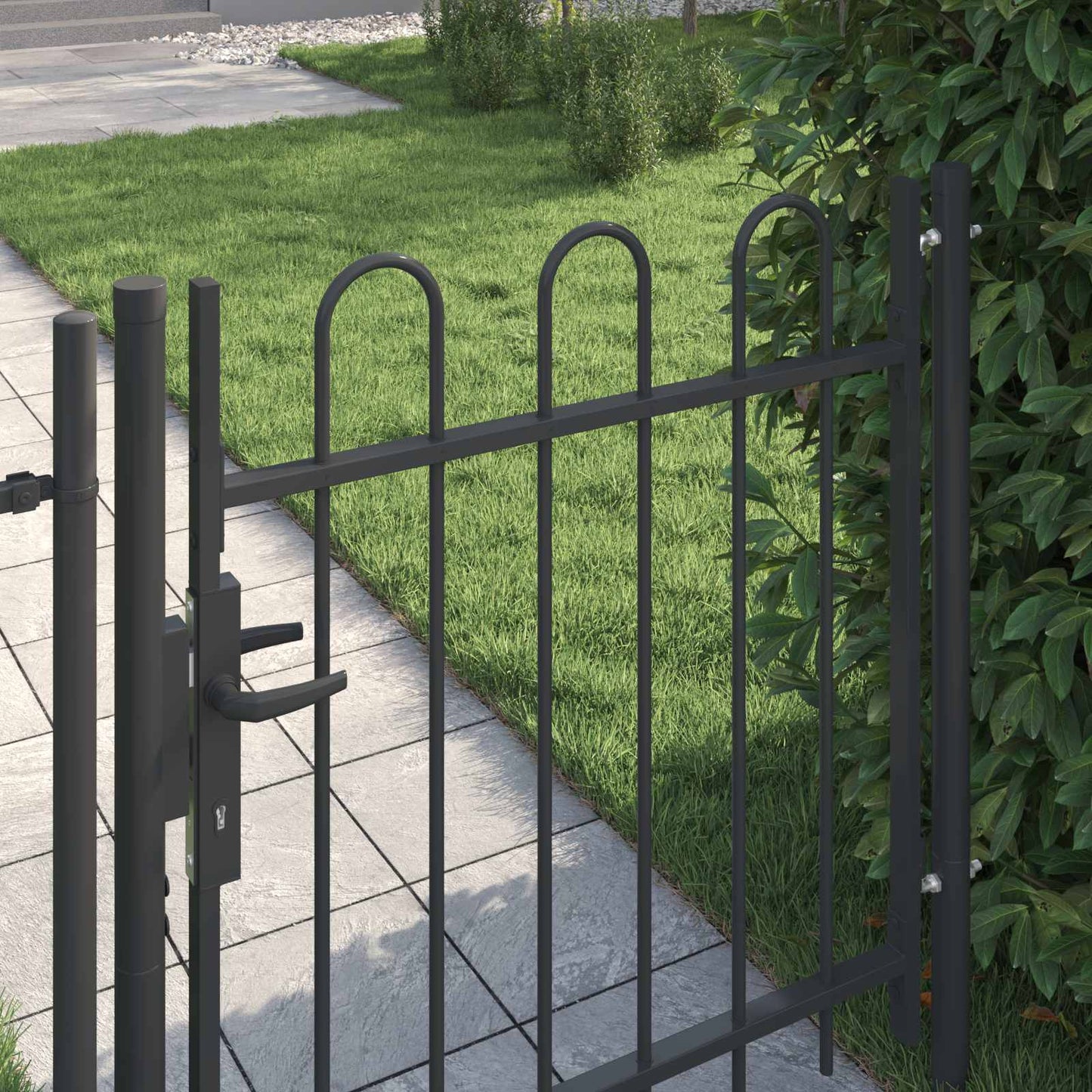 Gjerdeport BOXTEL 103 x 150 cm Pulverlakkert stål Grå Låsbar