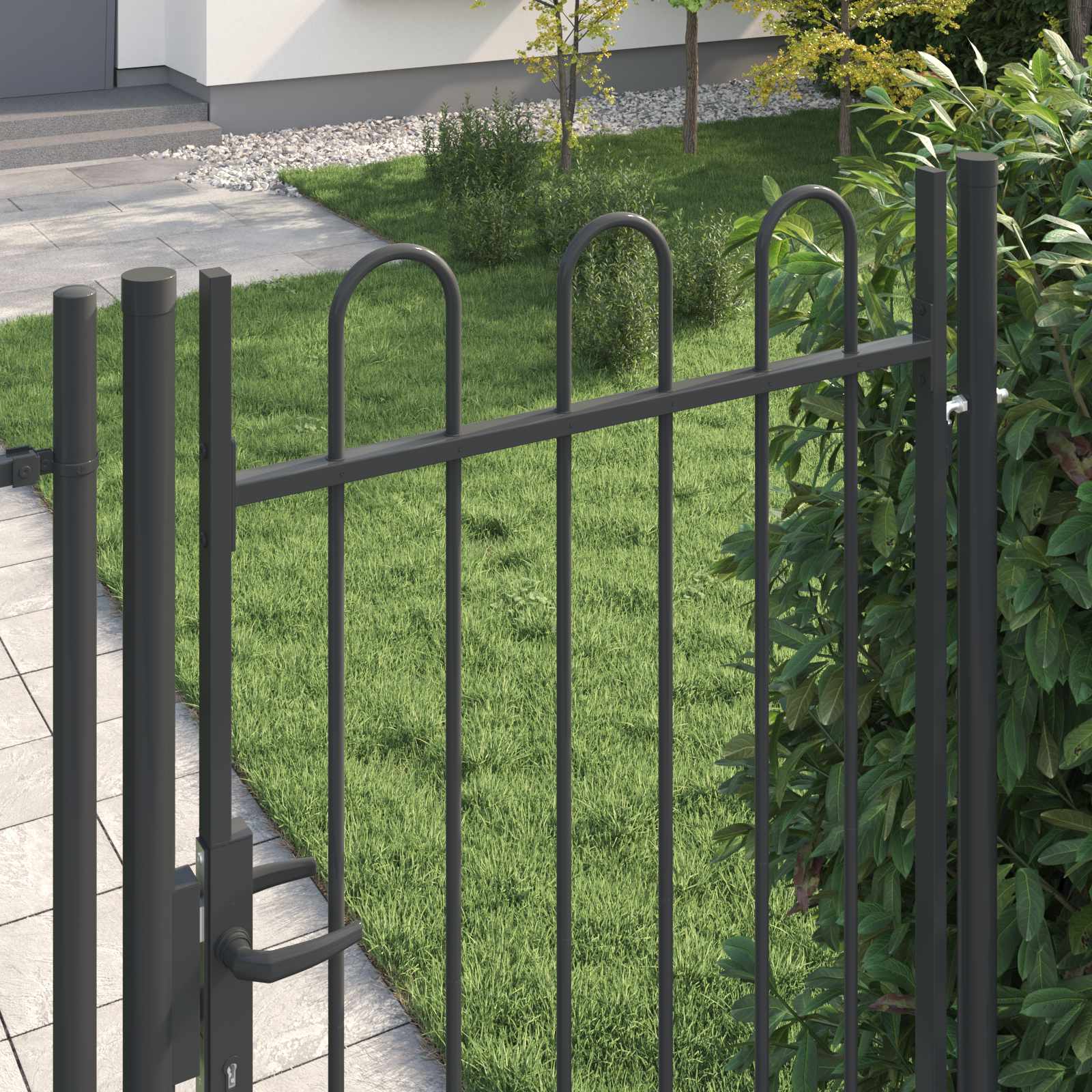Gjerdeport med lås Grå 103 x 225 cm Pulverlakkert stål vidaXL