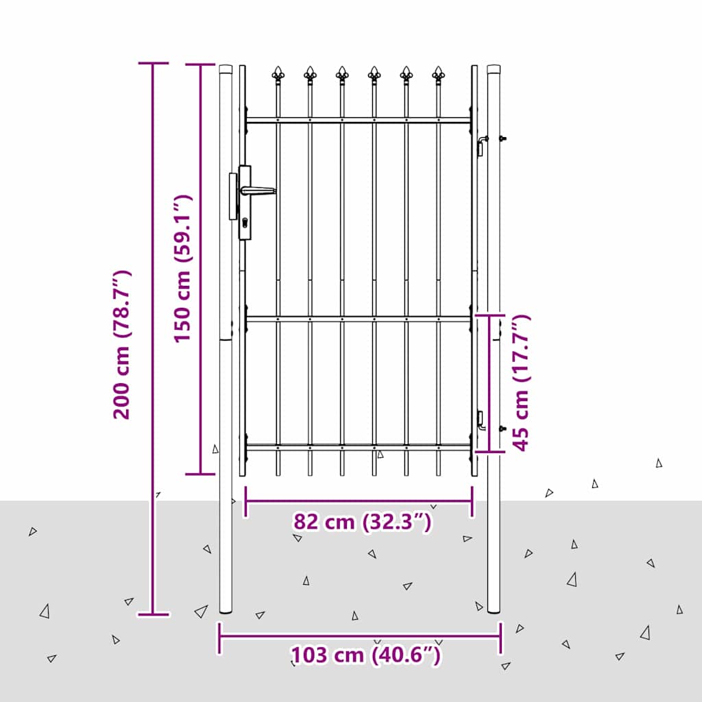 Gjerdeport Grå 100 x 150 cm Pulverlakkert stål