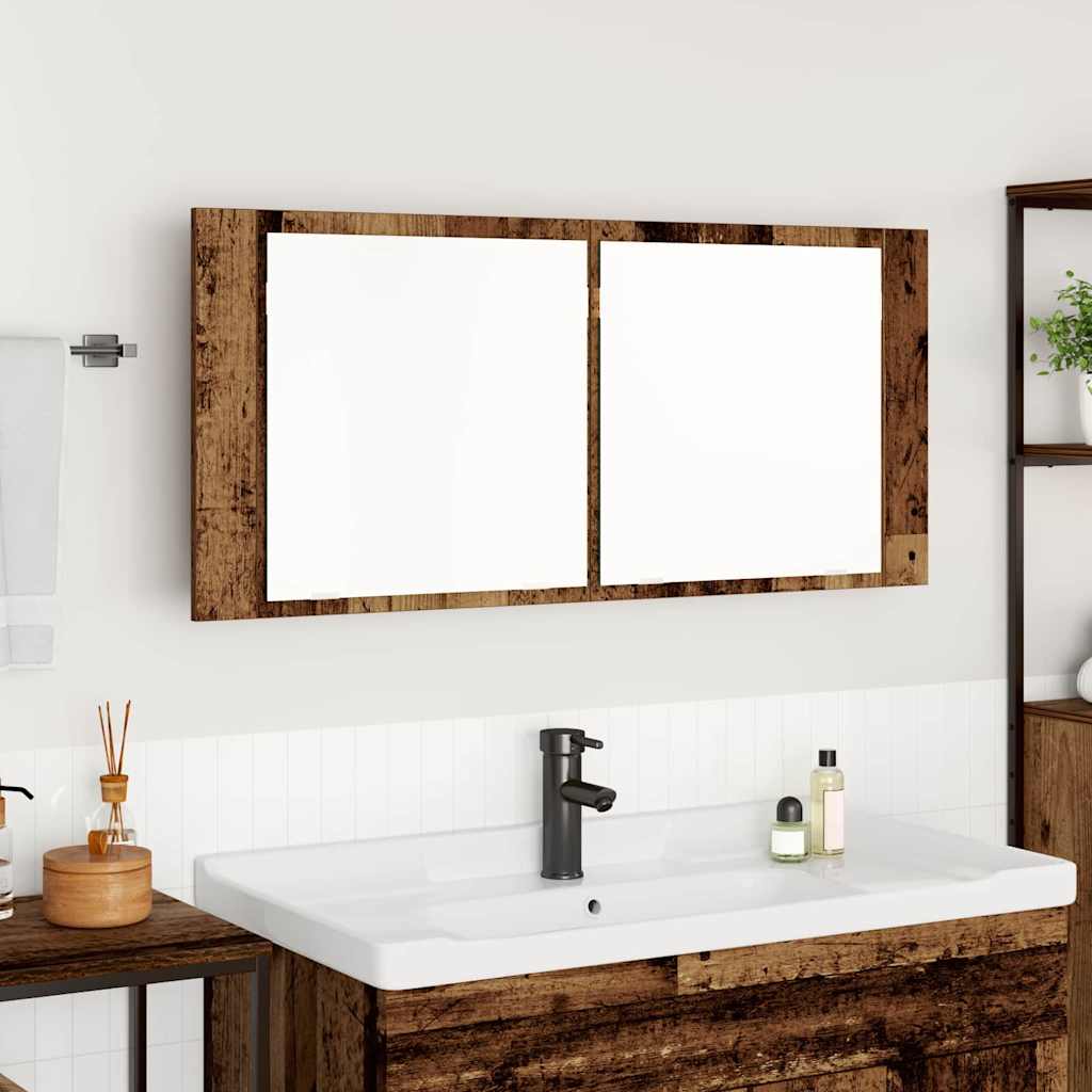 LED Speilskap Gammelt tre 100 x 12 x 45 cm Konstruert tre