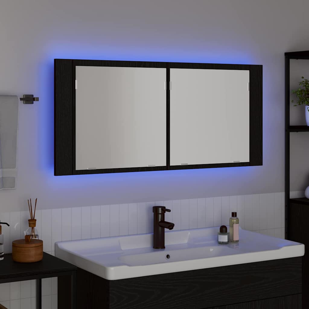 LED Speilskap med dør Svart Eik 100 x 12 x 45 cm Konstruert tre