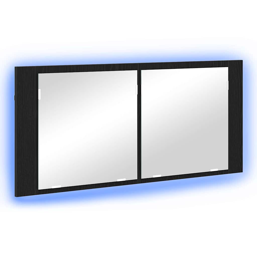 LED Speilskap med dør Svart Eik 100 x 12 x 45 cm Konstruert tre