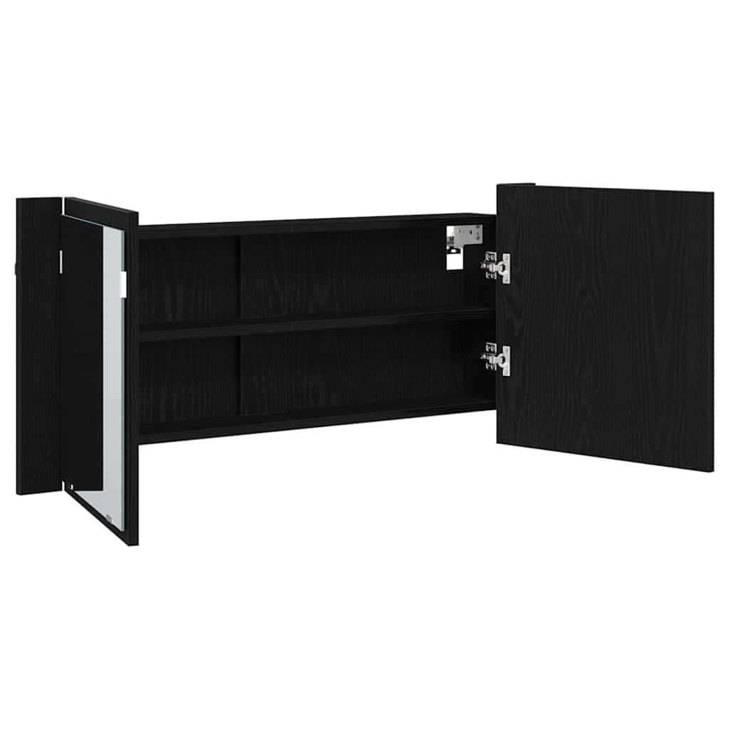 LED Speilskap med dør Svart Eik 100 x 12 x 45 cm Konstruert tre