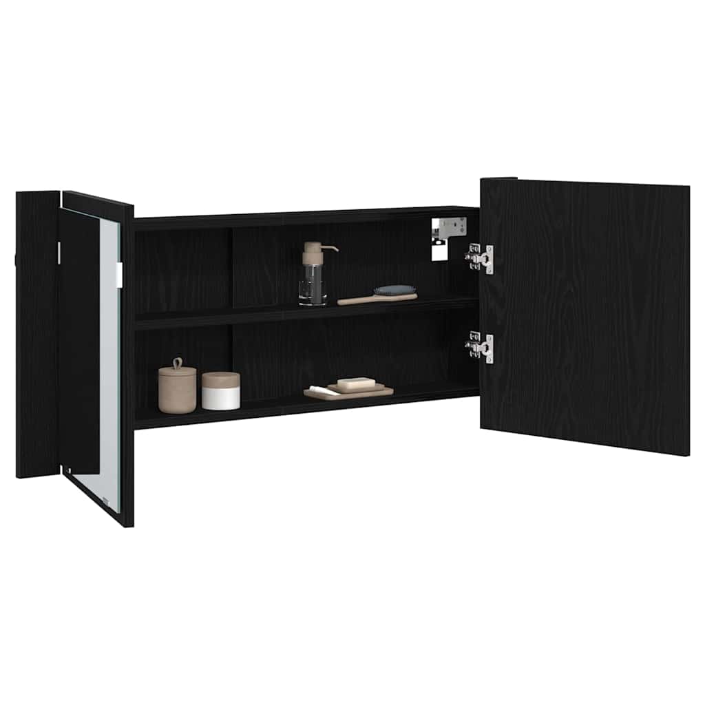 LED Speilskap med dør Svart Eik 100 x 12 x 45 cm Konstruert tre