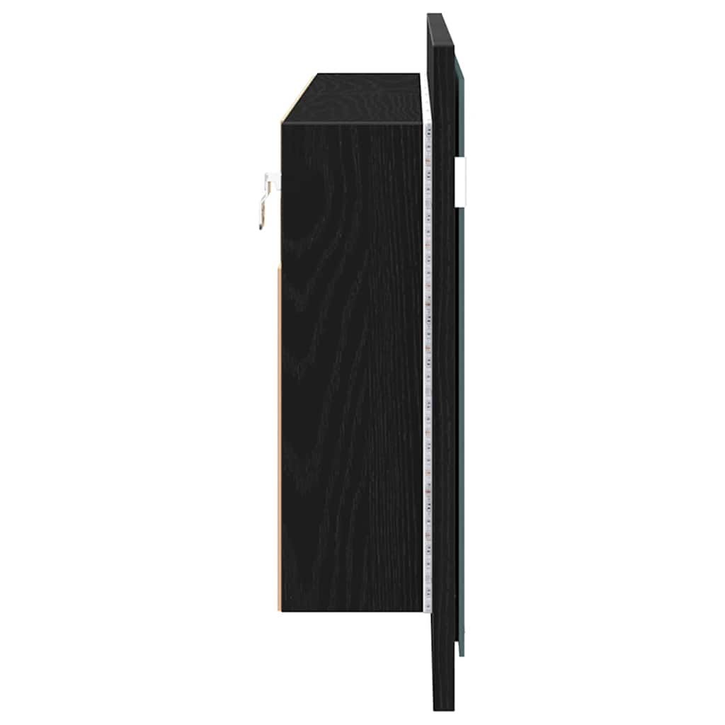 LED Speilskap med dør Svart Eik 100 x 12 x 45 cm Konstruert tre