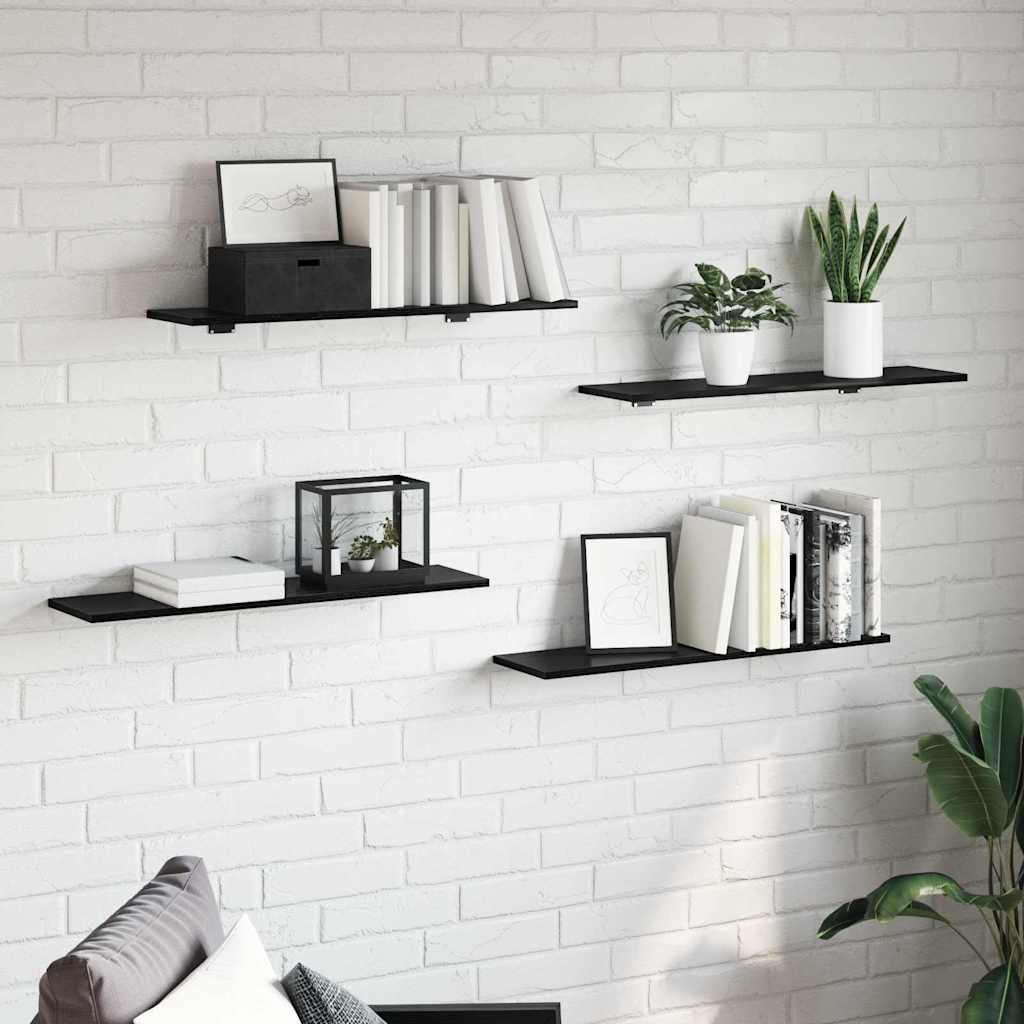 Bokhyllebrett 4 pcs Svart 80 x 20 x 1,5 cm Konstruert tre