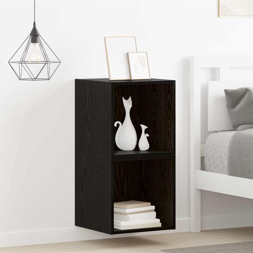 Veggskap 2 pcs Svart Eik 37 x 37 x 37 cm Konstruert tre