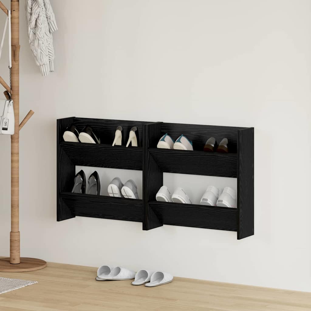 Sko Skap 2 pcs Svart Eik 60 x 18 x 60 cm Konstruert tre