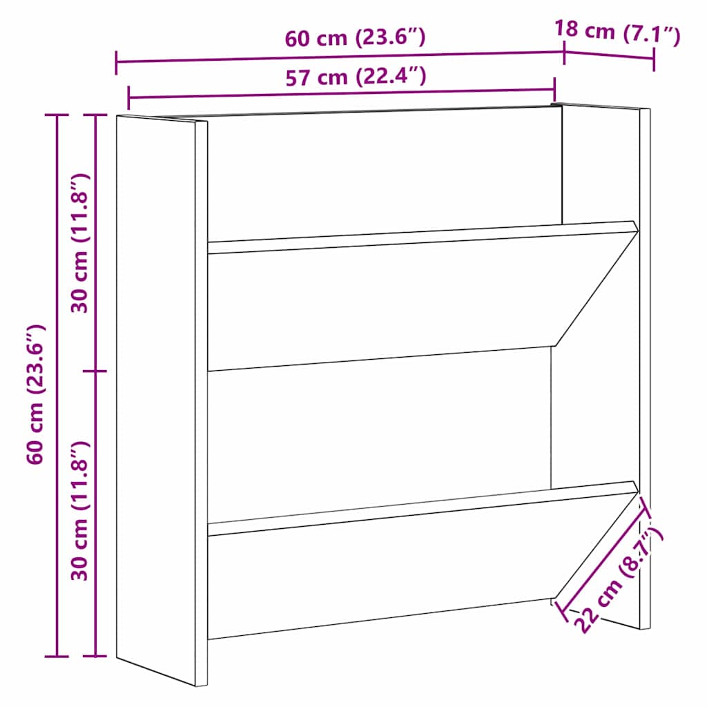 Sko Skap 2 pcs Svart Eik 60 x 18 x 60 cm Konstruert tre