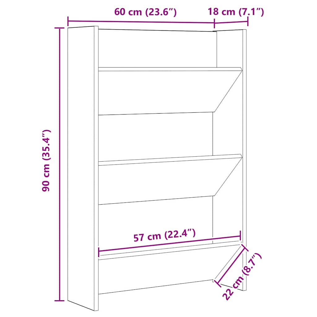 Sko Skap 2 pcs Gammelt tre 60 x 18 x 90 cm Konstruert tre