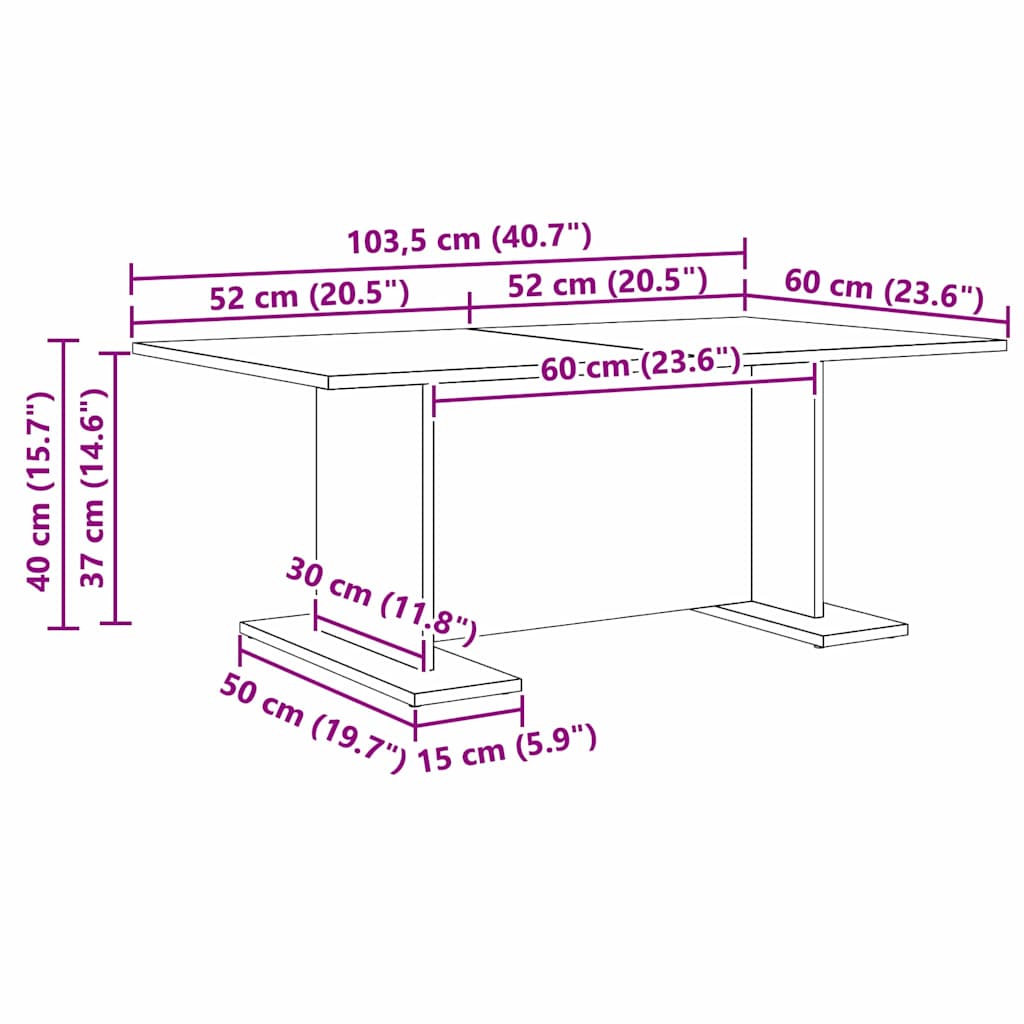Kaffebord artisan eik 103,5 x 60 x 40 cm Konstruert tre
