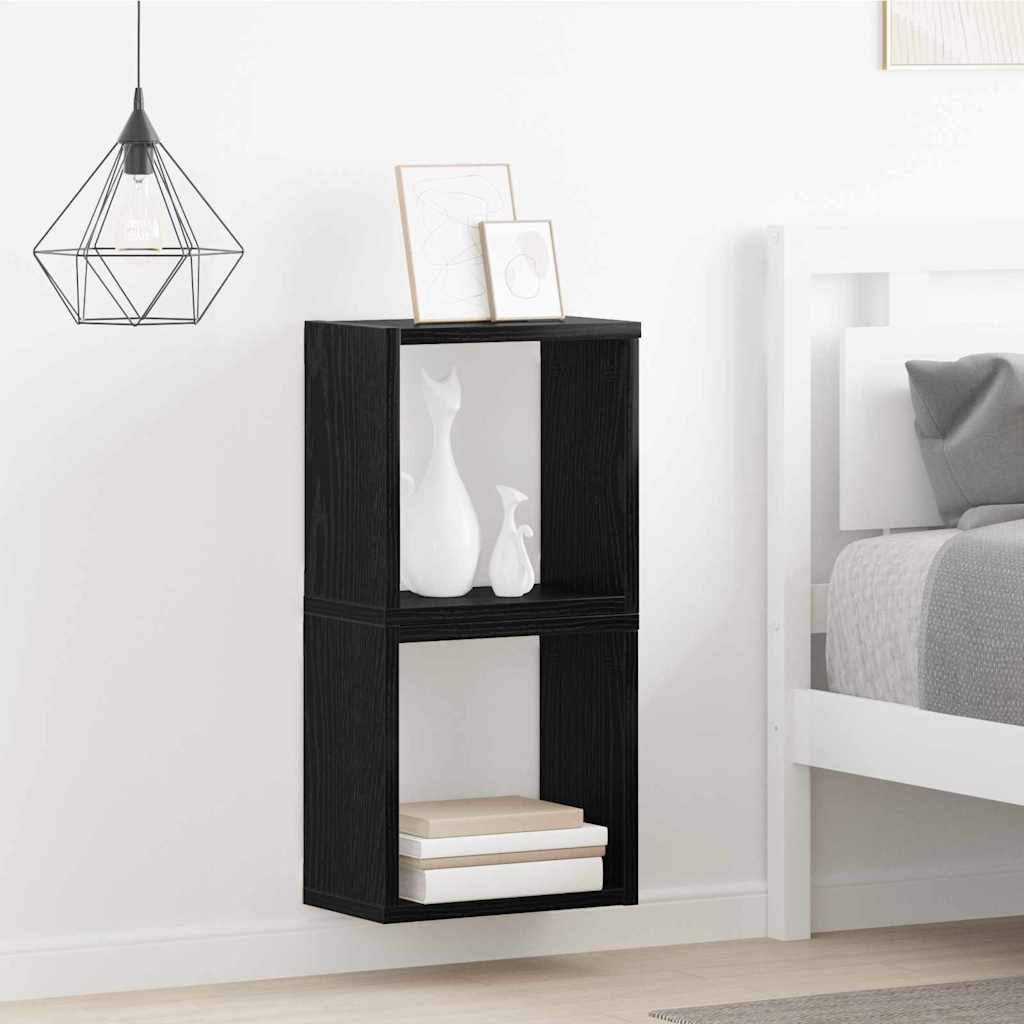Vegghyller med hylle Veggmontert 2 pcs Svart Eik Konstruert tre