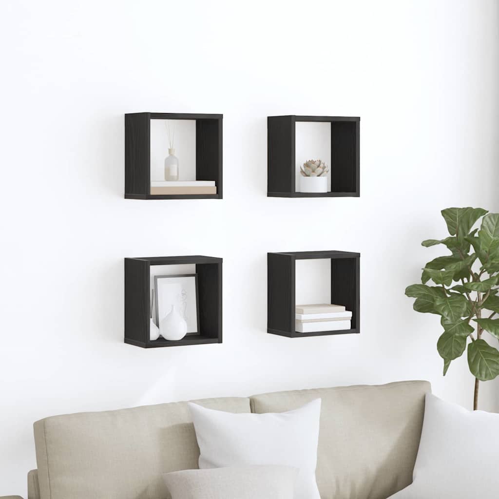 Vegghyller 4 pcs Svart eik 26 x 15 x 26 cm Konstruert tre