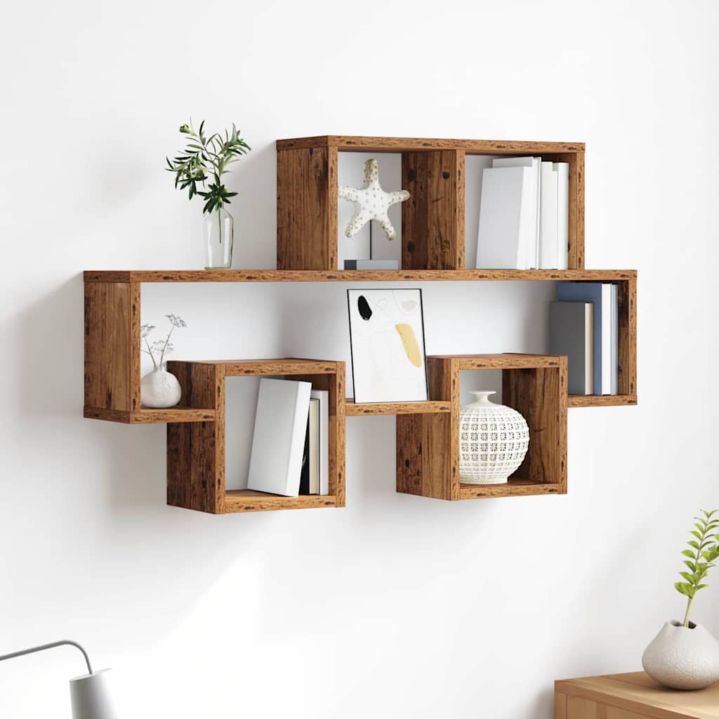 Vegghylle med hylle Gammelt tre 82 x 15 x 51 cm Konstruert tre