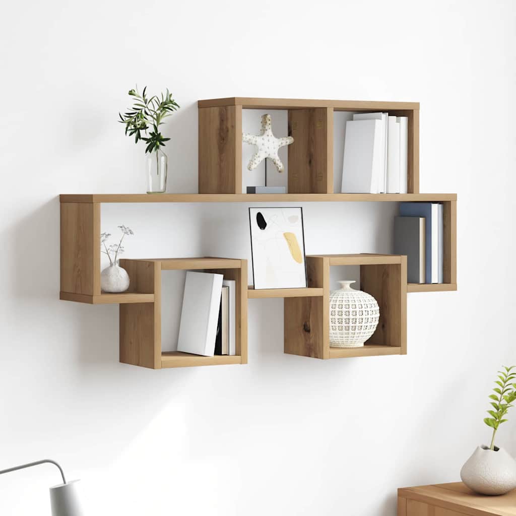 Vegghylle med hylle artisan eik 82 x 15 x 51 cm Konstruert tre vidaXL