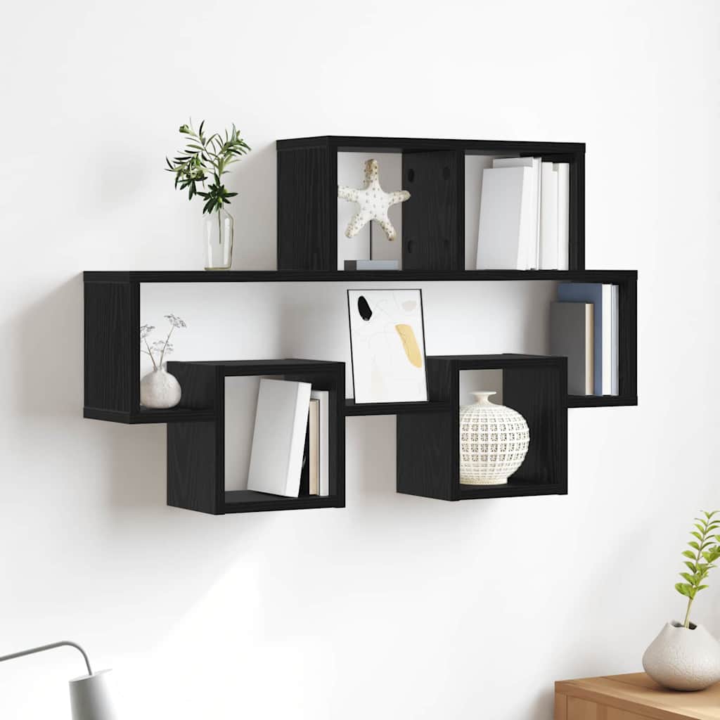 Vegghylle med hylle Svart eik 82 x 15 x 51 cm Konstruert tre