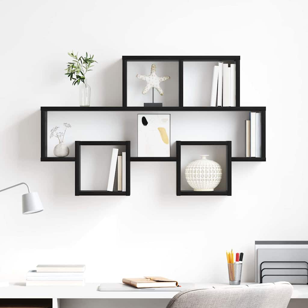Vegghylle med hylle Svart eik 82 x 15 x 51 cm Konstruert tre