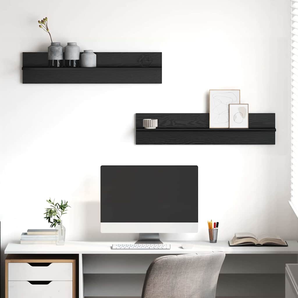 Vegghylle 2 pcs Svart Eik 80 x 11,5 x 18 cm Konstruert tre