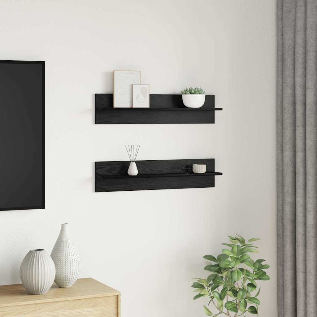 Vegghylle 2 pcs Svart Eik 80 x 11,5 x 18 cm Konstruert tre