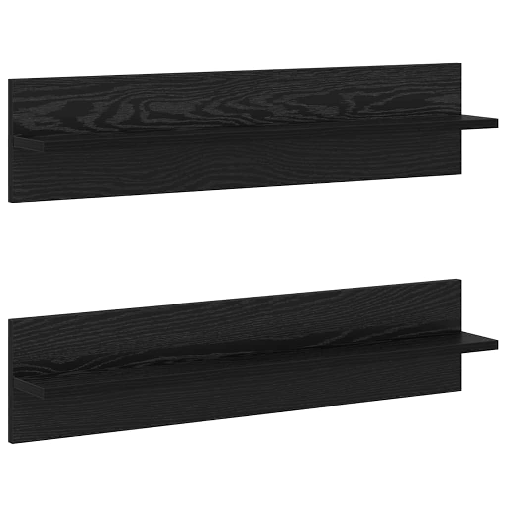 Vegghyller 2 pcs Svart eik 80 x 11.5 x 18 cm Konstruert tre